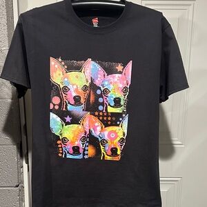 Hanes Black Tee with Colorful Dog Print